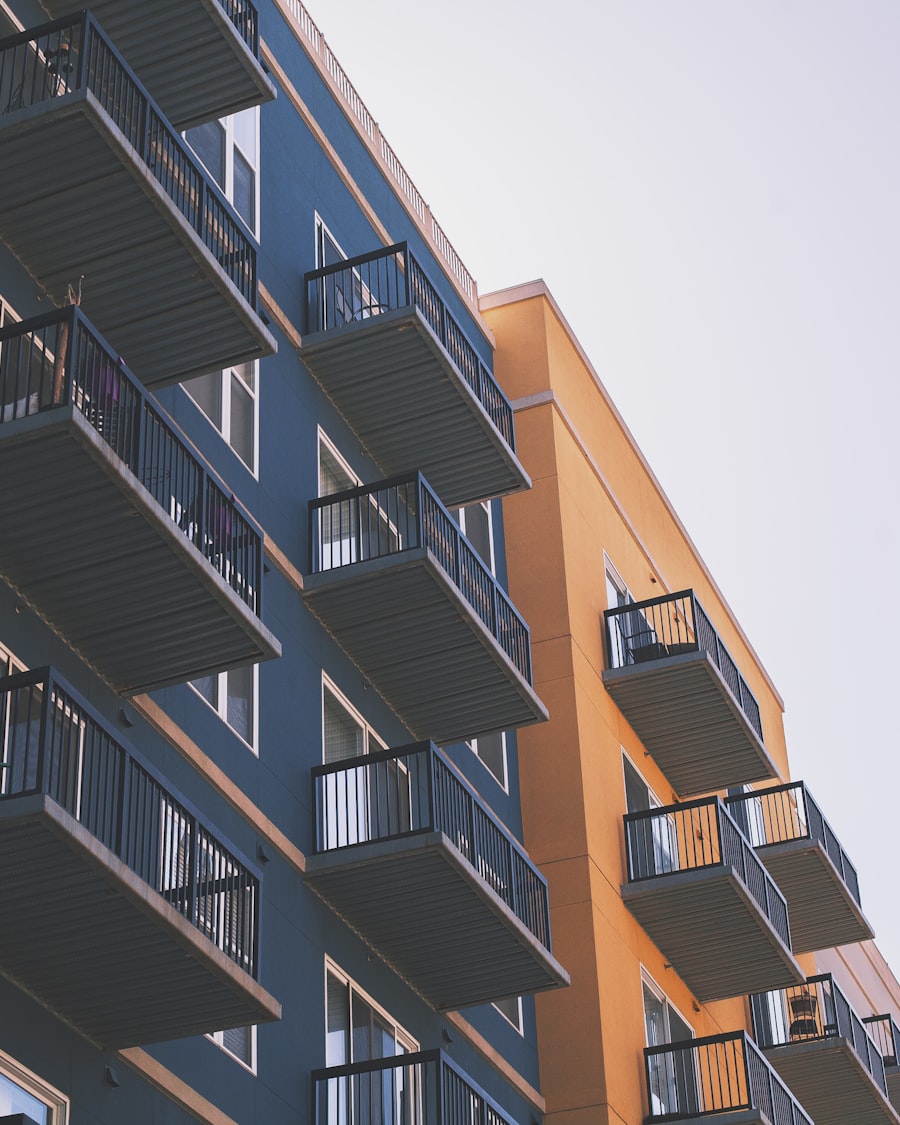 Apartment building facade with balconies