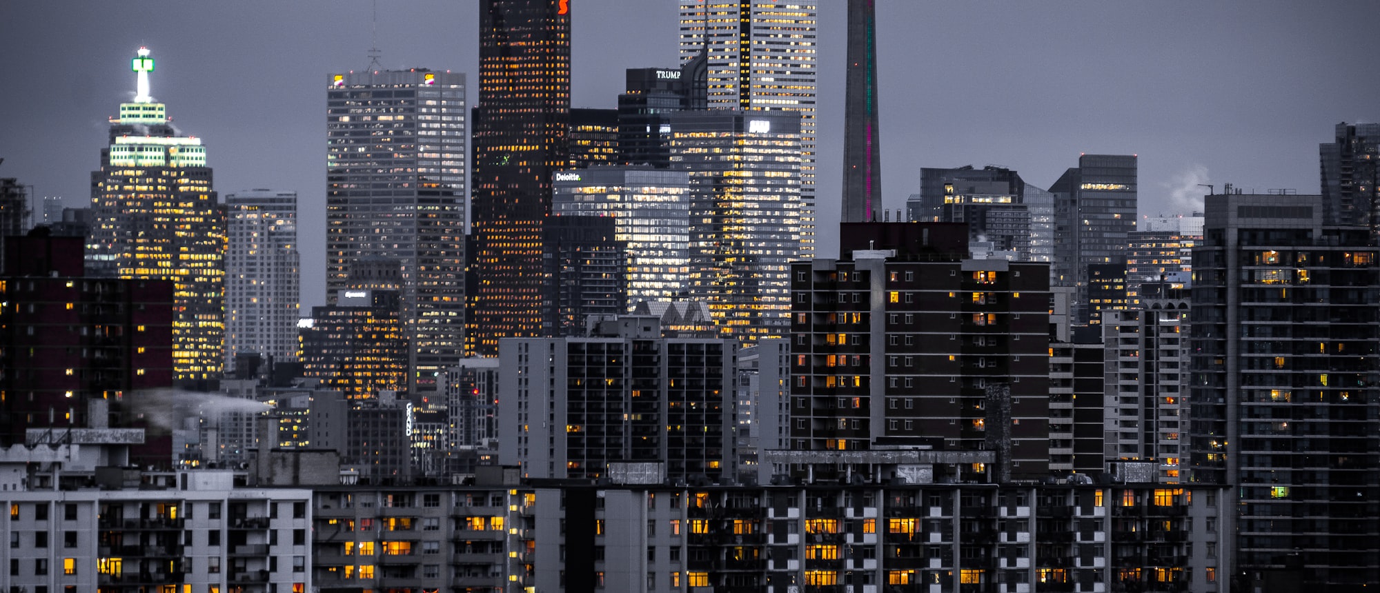 Toronto skyline at dusk with residential towers